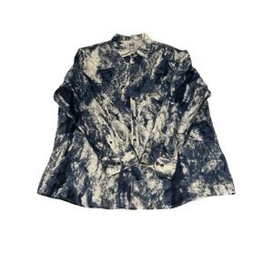 Raffi Shirt Men's XL Blue Tye Dye Pure Linen Buttons Short Sleeve Coastal Resort